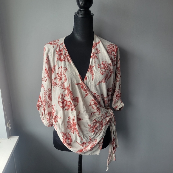 Zara floral linen blend wrap top -Size xs - Picture 1 of 12